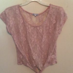 Lace sheer top with tie at waist